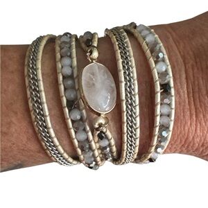 Elegant Gold and Silver Beaded Wrap Bracelet